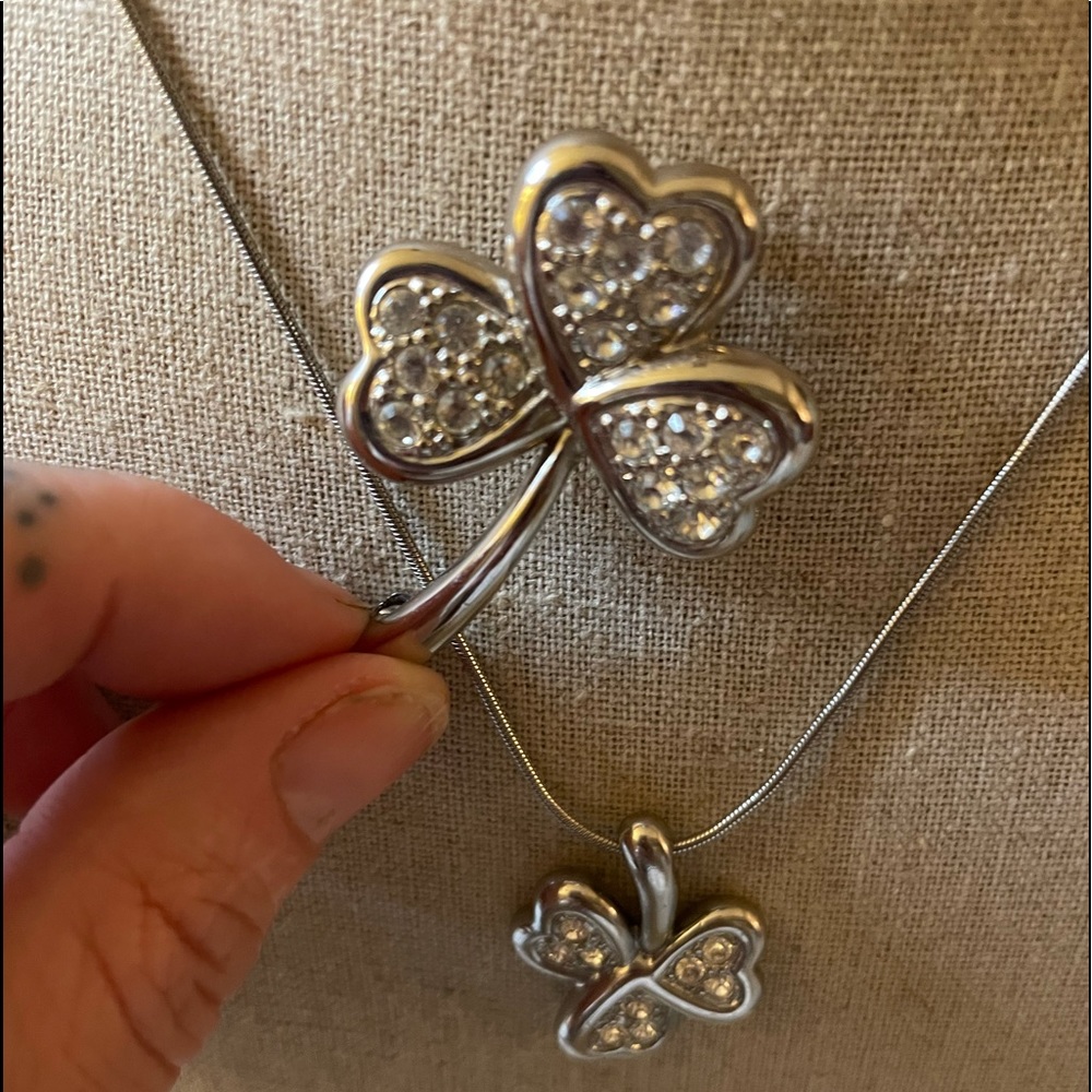 Pierre Balmain Rhodium plated Swarovski crystal shamrock pin